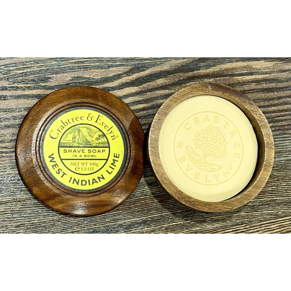 Crabtree & Evelyn West Indian Lime Shave Soap In A Wooden Bowl 3.5 oz - NWOB